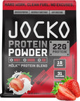 Jocko Mölk Whey Protein Powder 22g Sugar Free Monk Fruit Blend - Muscle Recovery & Growth, Packaging May Vary (31 Servings, Strawberry Milkshake)
