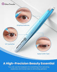 Expert Slant Tip Tweezers with Leather Case, GlamTweeler Sharp & Precision Stainless Steel Tweezer for Eyebrows, Facial Hair and Fine Hairs Removal (Sparkle Blue & Silver)
