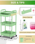 Goovilla 3 Tier Rolling Utility Cart Organizer with Removable Drawer, Stable and Sturdy Green Rolling Storage Carts with 2 Lockable Wheels for Bathroom, Kitchen, Snack, Craft, Makeup, Baby Essentials