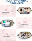 BAGSMART Makeup Bag Travel Toiletry Bag, Puffy Padded Make Up Bags for Women Makeup Organizer Case, Wide-open Pouch Purse Travel Essentials Toiletries Accessories Brushes, Navy Blue