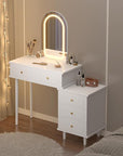Garvee Makeup Vanity Desk with Mirror and Lights, Modern White Vanity Table with 2 Drawers & Adjustable 3-Drawer Cabinet, Wood Dressing Table for Bedroom