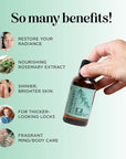Pure Rosemary Oil for Hair Skin and Nails - 100% Pure Undiluted Rosemary Essential Oil with Dropper for Topical Uses Aromatherapy Diffusing and Home and Beauty DIYs - Vegan and Cruelty Free (1 Fl Oz)