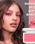 Cherry Blush Powder Blush for Cheeks with Brush, Matte Blush Palette Blush Powder Face Blusher, Natural Blendable Formula Silky Lightweight Makeup Blush Rubores de Maquillaje, 015#