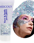 MEICOLY Silver Body Glitter,Chunky Silver Face Hair Mardi Gras Glitter,Halloween Silver Glitter Makeup,Sparkle Face Paint for Women and Kids,Music Festival Party Outfits for Women Accessories
