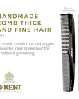 Kent 9T Black Graphite Fine Tooth and Wide Tooth Detangler Comb - Large Handmade Dressing Comb for Wet Hair and Durable Grooming, Hand Polished, Saw-Cut Made in England