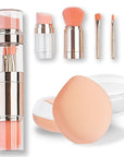kullder 5-in-1 Makeup Brush Travel Makeup Brush set Dual Ended Mini Makeup Brush Pen Foundation Powder Concealer Shadow Blush Makeup Brushes with 2 Sponge Puff Womens Gift Idea for Beauty Lover