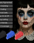 BAD COLOR 3PCS Red Black Royal Blue Face Body Paint Stick Makeup for Skull Vampire Clown Joker SFX Cosplay & Dress Up, Full-Coverage Halloween Facepaint Makeup Kit
