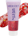 MEICOLY Red Face Glitter,Halloween Hair Glitter Gel,Stocking Stuffers for Christmas,Sparkling Glitter Face Paint,Festival Rave Accessories Glitter Makeup,Mermaid Body Glitter Gel for Women Kids