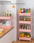 Calmootey 4-Tier Rolling Utility Cart with Drawer,Multifunctional Storage Organizer with Plastic Shelf & Metal Wheel,Storage Cart for Kitchen,Bathroom,Living Room,Office,Pink