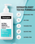 Neutrogena Ultra Gentle Cream-to-Foam Facial Cleanser, Transforms from a Creamy Cleanser to a Foaming Face Wash for Sensitive Skin, Fragrance-Free, Hypoallergenic, Non-Comedogenic, 12 oz