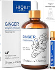 HIQILI Pure Ginger Essential Oil 3.38 Fl Oz, Pure Natural Premium Ginger Oil for Massage, Diffuser, Large Bottle with Dropper & Gift Box -100ml