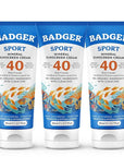 Badger Reef Safe Sunscreen, Unscented SPF 40 Sport Mineral Sunscreen, 98% Organic, Water Resistant Zinc, Approved for Hawaii & Mexico Reefs, 2.7 fl oz, 3-Pack