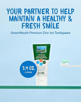 SmartMouth Premium Zinc Ion Toothpaste, Cavity, Enamel, and Plaque Help, Mild Mint, 3.4 oz, 3 Pack
