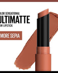 Maybelline Color Sensational Ultimatte Matte Lipstick, Non-Drying, Intense Color Pigment, More Sepia, Mid-Tone Camel, 1 Count