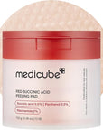 Medicube Red Succinic Acid Panthenol Facial Peeling Pads - Exfoliating Toner Pads for Breakout-Prone Skin with Niacinamide, AHA, BHA, and Soothing Panthenol - Non-Comedogenic