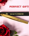 Professional Tweezers - Slant, Durable Lightweight German Stainless Steel, Ultra Precision Tweezers for Eyebrows, Facial Hair, Chin, and Ingrown Hair Removal - Gift (Matte Gold)