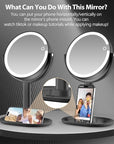 MIYADIVA Makeup Mirror with Lights,20X Magnifying Mirror with Light and Touch Switch,Vanity Mirror with 3 Color Light and 80 LEDs,2-Sided Lighted Magnified Mirrors 8.8 Inches, Black