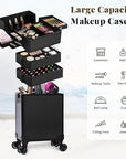 Profesional Rolling Makeup Train Case with Lid, 5 in 1 Cosmetology Case on Wheels, Large Cosmetic Trolley Organizer Travel for Hairstylist Artist Nail Beauty Salon Barber, Black