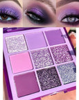 evpct 9 Colors Purple Glitter Eyeshadow Palette, Lavender Violet Purple Pink Glitter Metallic Shimmer Sparkly Eye Shadow Palette Makeup for Older Women Blue Eyes, Waterproof Highly Pigmented Eyeshadow