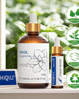 HIQILI Basil Essential Oil, 100% Pure & Natural, Diffuser in Bedroom, Yoga, Mediation for Calming Relaxation Mood, Hair Growth, Body Massage, DIY Sweet Herbal Scented Soap Gifts- 100ML