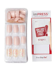KISS imPRESS No Glue Mani Press On Nails, Design, 'Dorothy', Pink, Short Size, Squoval Shape, Includes 30 Nails, Prep Pad, Instructions Sheet, 1 Manicure Stick, 1 Mini File