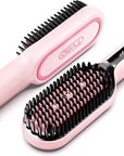 TYMO Hair Straightener Brush - Upgraded Ionic Plus Straightening Brush with Dense Bristles, 16 Temps, Dual Voltage | Ceramic Hot Comb for Women | Flat Iron for Thick Curly Hair, Pink