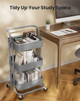 Pipishell 3 Tier Mesh Utility Cart, Rolling Metal Organization Cart with Handle and Lockable Wheels, Multifunctional Storage Shelves for Kitchen Living Room Office Grey