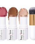 KIMUSE Face Sticks Trio, Cream Blush Stick & Highlighter Stick & Contour Stick for Sculpt the Cheeks, Long Lasting Cream Contour Stick Trio for Face Makeup, with Brush