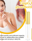 5 Pcs Empty Lip Gloss Tubes, Clear Plastic Gloss Container with Wand Refillable Lip Balm Bottle 10ml Lip Gloss Container for Lipstick Samples, Lip Balms(Gold Tube Cap)
