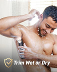 Body Trimmer for Men: Pubic Hair Trimmer with Mirror & LED Light - IPX7 Waterproof Wet/Dry Use for Chest/Back/Groin -Ceramic Blades & Travel Lock - No Nicks/Cuts Ball Shaver