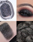 Black Glitter Eyeshadow Palette Makeup for Women, Glitter Shimmer Metallic Holographic Iridescent Single Monochrome Eyeshadow Halloween Birthday Party Wear Makeup, Sombras Crema Para Ojos