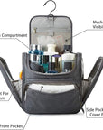 BAGSMART Hanging Toiletry Bag, Water-resistant Leather Dopp Kit, Large Travel Organizer for Full Sized Container, Grey