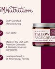 Beef Tallow Face Moisturizer for Women | With Hyaluronic Acid | Hydrating Whipped Beef Tallow for Skin Care for Women | With Jojoba & Sweet Almond Oil | Paraben & Cruelty-Free, Non-GMO | 4 oz