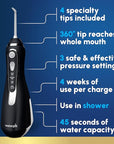 Waterpik Cordless Advanced 2.0 Water Flosser For Teeth, Gums, Braces, Dental Care With Travel Bag and 4 Tips, ADA Accepted, Rechargeable, Portable, and Waterproof, Black WP-582, Packaging May Vary