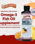 Barlean's Passion Pineapple High Potency Omega 3 Fish Oil Liquid Supplement, 1500mg EPA & DHA Fatty Acid, Smoothie Flavored & Burpless for Brain, Joint, & Heart Health, 16 oz