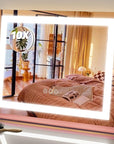 FENNIO Vanity Mirror with Lights 22''x18'' Makeup Mirror with Lights,Lighted Makeup Mirror with 10X Magnification,Smart Touch Screen with 3-Color Lighting,Dimmable(Square Pink)