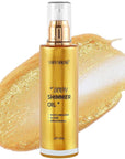 Shimmer Body Oil, Long Lasting Moisturizing Body Glow Glitter for Women Face Luminizer Highlighter Makeup 100ml Shimmer Oil for Glowing Skin Lotion (Gold)