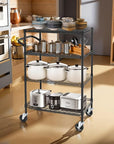 Finnhomy 4 Tier Heavy Duty Commercial Grade Rolling Cart with Handle Bar, Metal Wire Utility Cart with Wheels, Shelf Size 18" D x 30" W, NSF Listed, Black