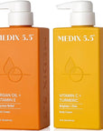 Medix 5.5 Vitamin C Cream + Anti Aging Argan Oil Cream Skin Care Bundle, Moisturizer Body Cream & Face Lotion, Brightening Body Lotion For Women, Uneven Skin Tone, Wrinkles, Sun Damaged Skin, 2PC