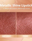 MAKI YIKA Metallic Lipsticks Long Lasting Brown Lipstick for Women, High Shine Glitter Lipstick No Smudge Transferproof iquid Lip Gloss (BR09 Celebration)