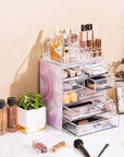 Sorbus Acrylic Makeup Organizer Set, 7-Drawer Vanity & Countertop Cosmetic Storage with Small & Wide Compartments, Tie Dye Makeup Storage for Brushes, Jewelry – Holiday Gift for Women & Teens