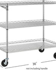 Finnhomy 3 Tier Heavy Duty Commercial Grade Utility Cart, Wire Rolling Cart with Pushing Handle Bar, Steel Metal Kitchen Service Trolly with Wheels, Shelf Size 18" D x 36" W, NSF, Chrome