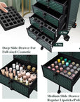 Nail Salon Cart with 4 Drawers,Rolling Makeup Train Case for Beauty,Cosmetology Case on Wheels Trolley Cart,Lockable Organizer Travel Case for Manicure/Face Painting/Hairstylist,DARK GREEN