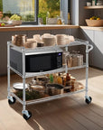 Finnhomy 3 Tier Heavy Duty Commercial Grade Utility Cart, Wire Rolling Cart with Pushing Handle Bar, Steel Metal Kitchen Service Trolly with Wheels, Shelf Size 18" D x 36" W, NSF, Chrome