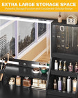YITAHOME Vanity Desk with Mirror and Light, Makeup Vanity Set with Jewelry Organizer, Drawers, Cabinet and Lots Shelves, 3 Color Adjustable Lighting, Dressing Table for Bedroom, Dressing Room, Black