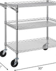 Finnhomy 3 Tier Heavy Duty Commercial Grade Utility Cart, Wire Rolling Cart with Handle Bar, Steel Service Cart with Wheels, Utility Shelf Plant Display Shelf Food Storage Trolley, NSF Listed
