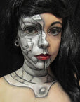 CCbeauty Metallic Silver Face Paint Stick,Glitter Face Painting Kit,Professional Body Paint,Non Toxic SFX Makeup Kit For Halloween Costume Cosplay,Full Coverage Painting Foundation With Makeup Sponge
