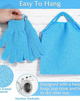 Anezus Exfoliating Back Scrubber Bath Gloves Set, Exfoliating Shower Towel with Shower Gloves for Body Scrub, Back Cleaner Wash Gloves to Remove Dead Skin (Blue)