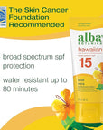 Alba Botanica Sunscreen for Face and Body, Hawaiian Aloe Vera Sunscreen Lotion, Broad Spectrum SPF 15 Sunscreen, Water Resistant and Biodegradable, 3 fl. oz. Bottle