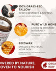 Beef Tallow for Skin – Whipped Tallow and Honey Balm with Grass-Fed Beef Tallow – Organic Daily Tallow Face Moisturizer & Body Balm – Deep Nourishment for Dry, Cracked, Sensitive Skin - 4.3 OZ